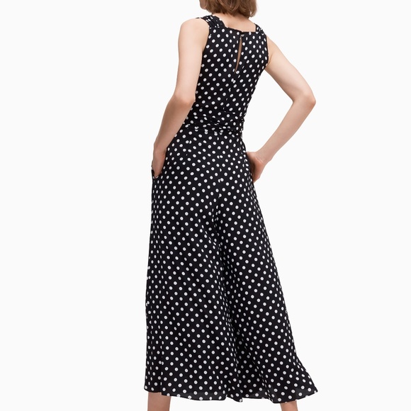 Kate Spade Black and White Lia Polka Dot Sleeveless V-Neck Wide Pant Jumpsuit 4 - Picture 7 of 7